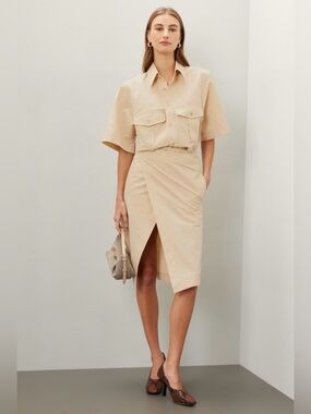 Petar Petrov~Beige Wrap Button Front Midi Shirt Dress~Size 36 (US 4)~$1,290~